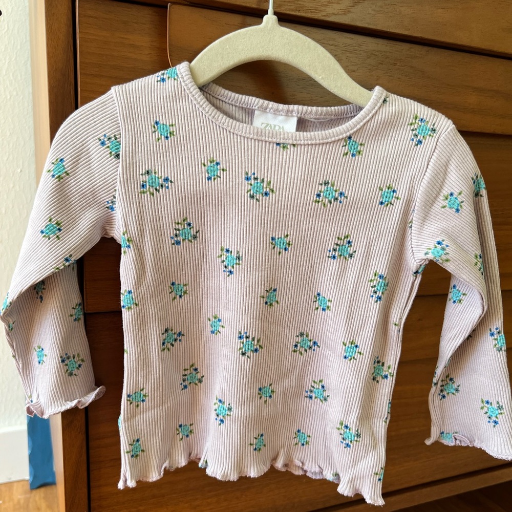 Zara Ribbed Floral Long Sleeve Top